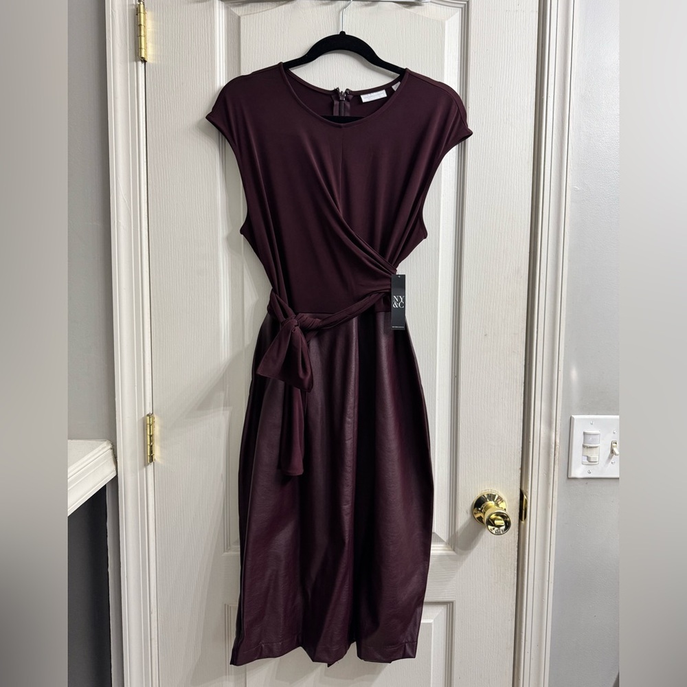 New York and Company Mixed Media Faux Wrap Dress